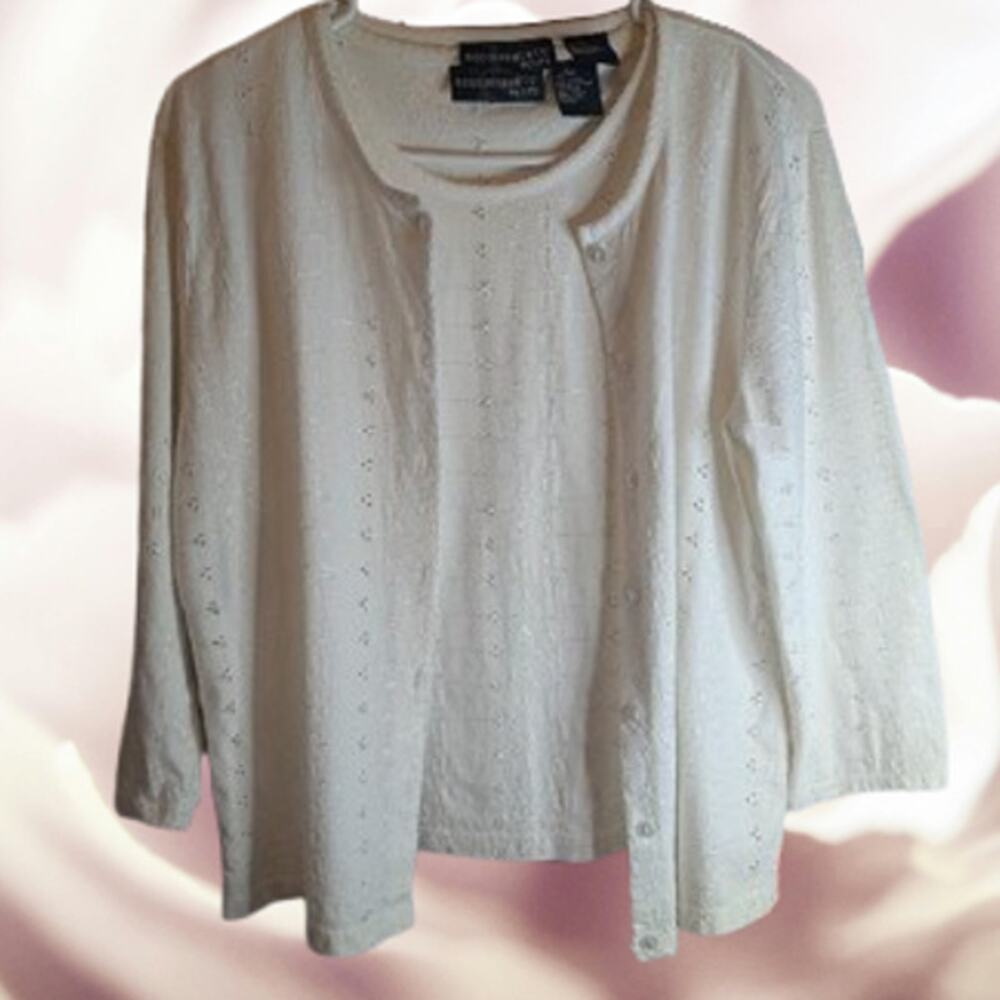 Requirements Petite medium 2 piece ivory cotton matching top and jacket set.